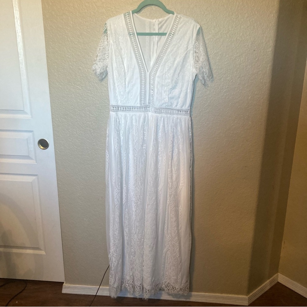 Women’s Large Boho Maxi White Lined Lace Dress Sleeve Wedding Engagement Floral